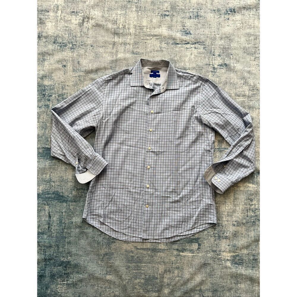 Egara Blue Gray Windowpane Plaid Modern Fit Dress Shirt 2XLT 18 - 18 1/2